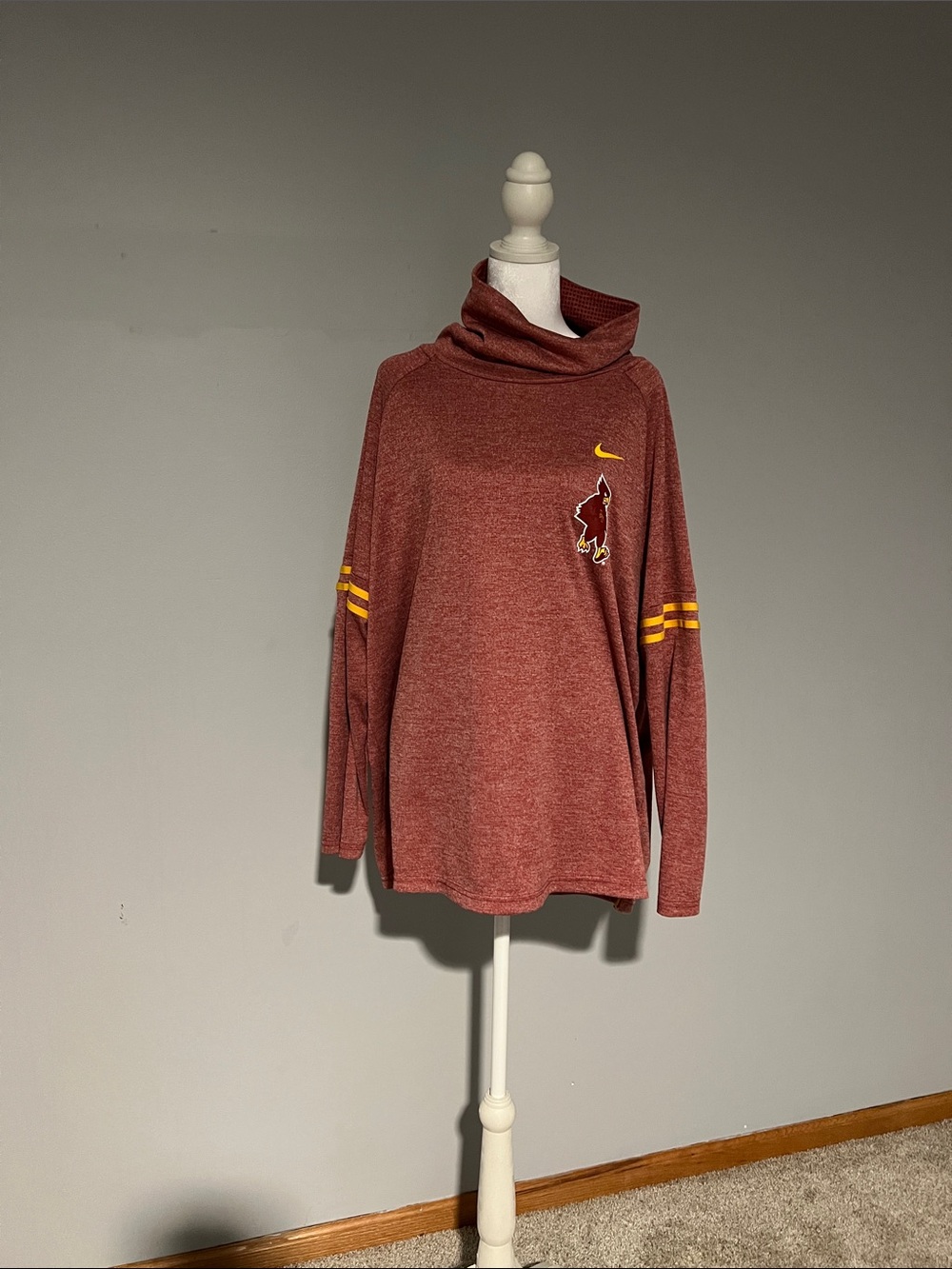 Nike Women's Iowa State Cowl Neck Sweater with Yellow Stripe Accents